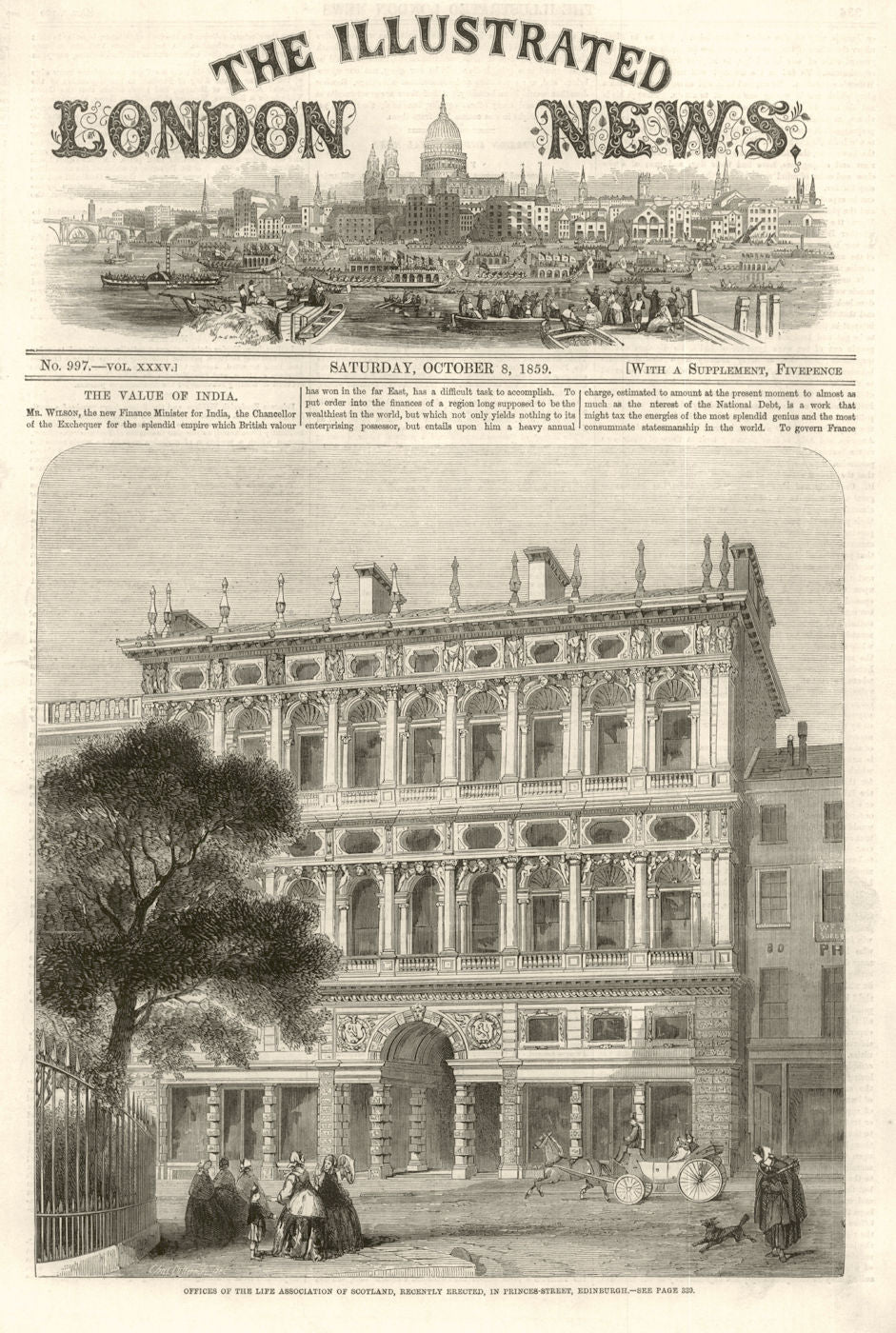 Offices of the Life Association of Scotland in Princes Street, Edinburgh 1859